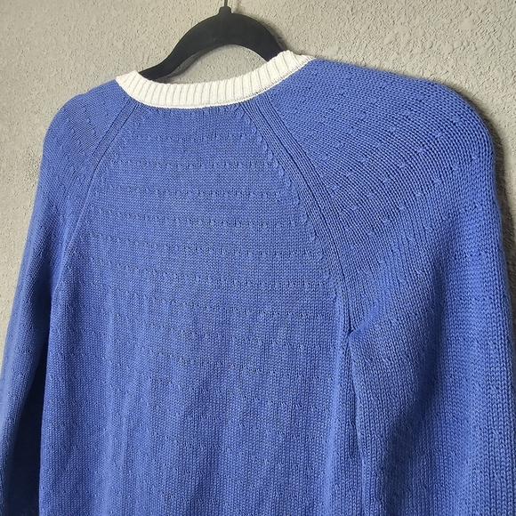 T by Talbots‎ Petite Womens PP Blue Sweater White V Neck Tennis Preppy Resort - Picture 7 of 10